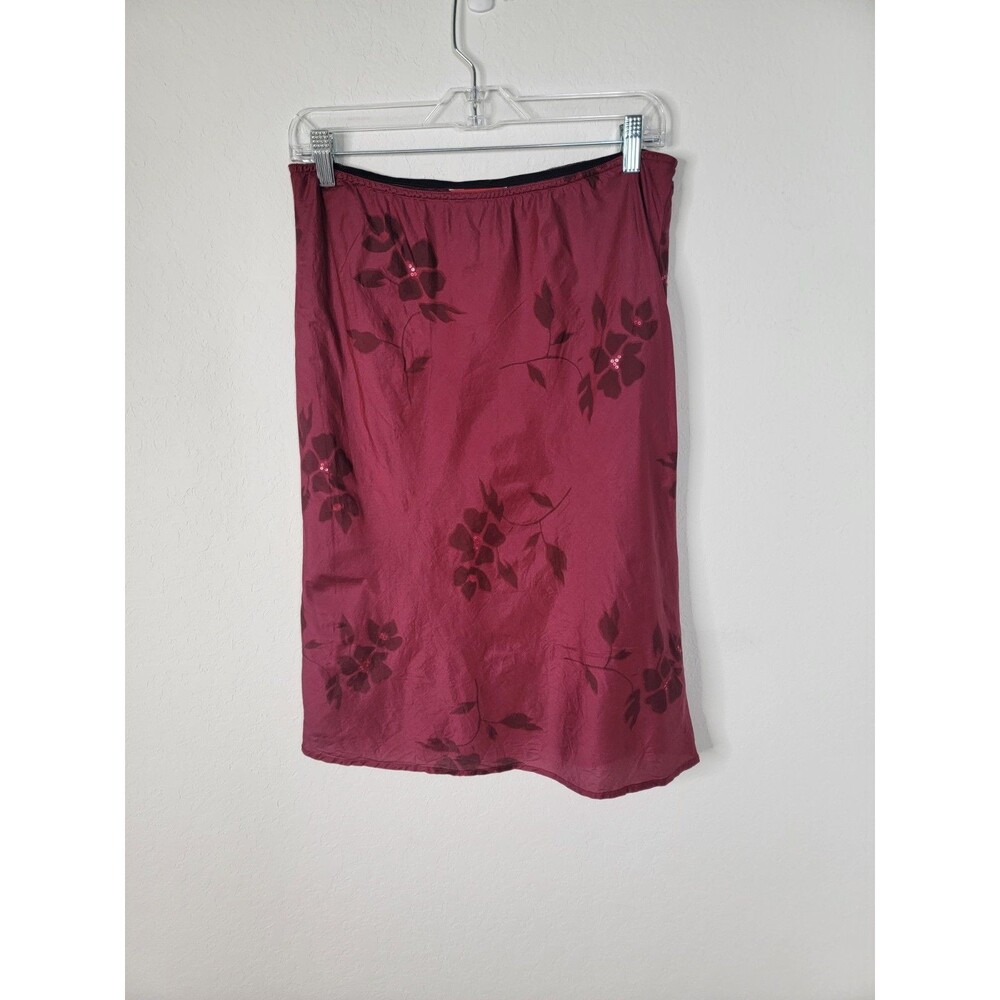 Vintage Espirit Silk Skirt Berry Red Floral Dainty Sequins Vtg Size 5/6 90s Y2K - Picture 2 of 16